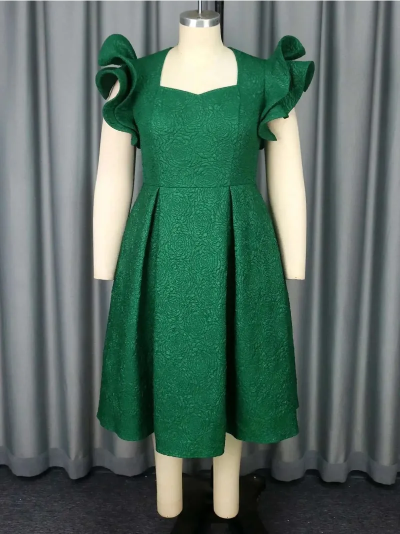 

Size Plus Elegant Jacquard Square Neck Dress with Ruffled 3d Sleeves A-line Slimming Evening Gown Dresses Elegantes Casual Y2k
