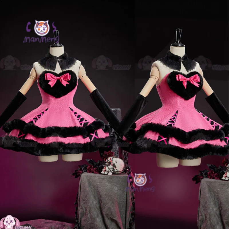 

Draculaura Cosplay Costume Anime Monster Cos High Girl Sweet Pink Dress Gloves Accessories Halloween Women's Fantasy Uniform