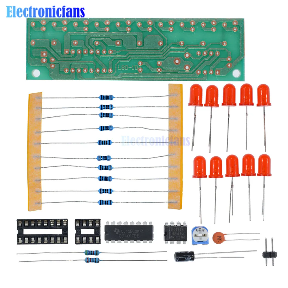 NE555 + CD4017 Practice Learing Kits LED Flashing Lights Module Electronic Suite LSD-10 3-4.5V DIY For Arduino