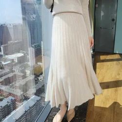 Autumn And Winter Fashion Mink Cashmere Mid Length High Waist Skirt For Women, Knitted Umbrella Skirt, Fashionable Pleated Skirt