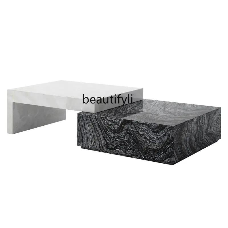 

zq Minimalistic Post-Modern Creative and Slightly Luxury Furniture Small Apartment Living Room Natural Marble Tea Table