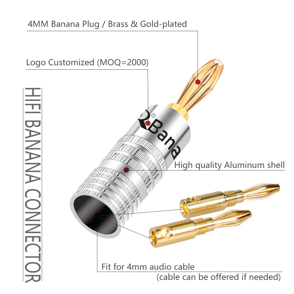 Conector Banana de 4mm para altavoz, conector banana chapado en oro de 24K, conector Banana de 4mm que combina con poste de encuadernación de 4mm, 4