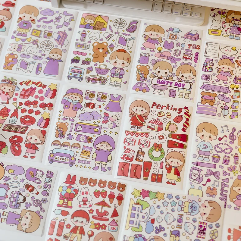 Cartoon-Figuren, niedliches Handbuch, Material, DIY, dekorative Collage und Papieraufkleber, Kawaii-Aufkleber