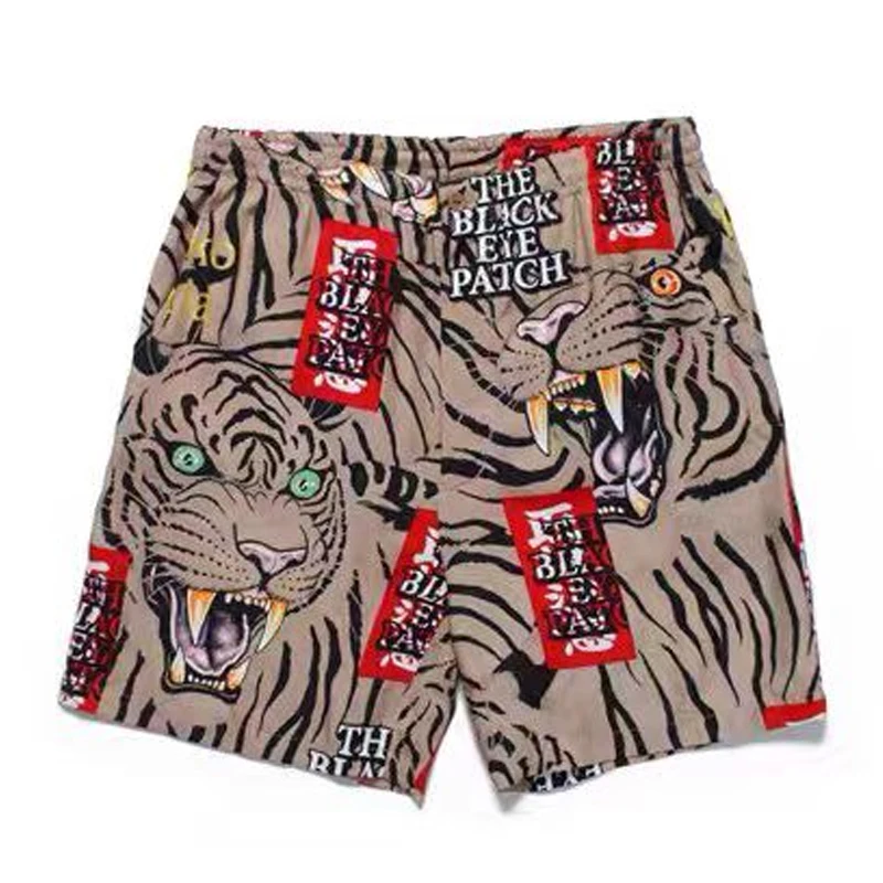 2024 WACKO MARIA Basquiat Black Eye with Tiger Loose Casual Sports Men\'s and Women\'s Style Trend Beach Hawaiian Nickel Shorts