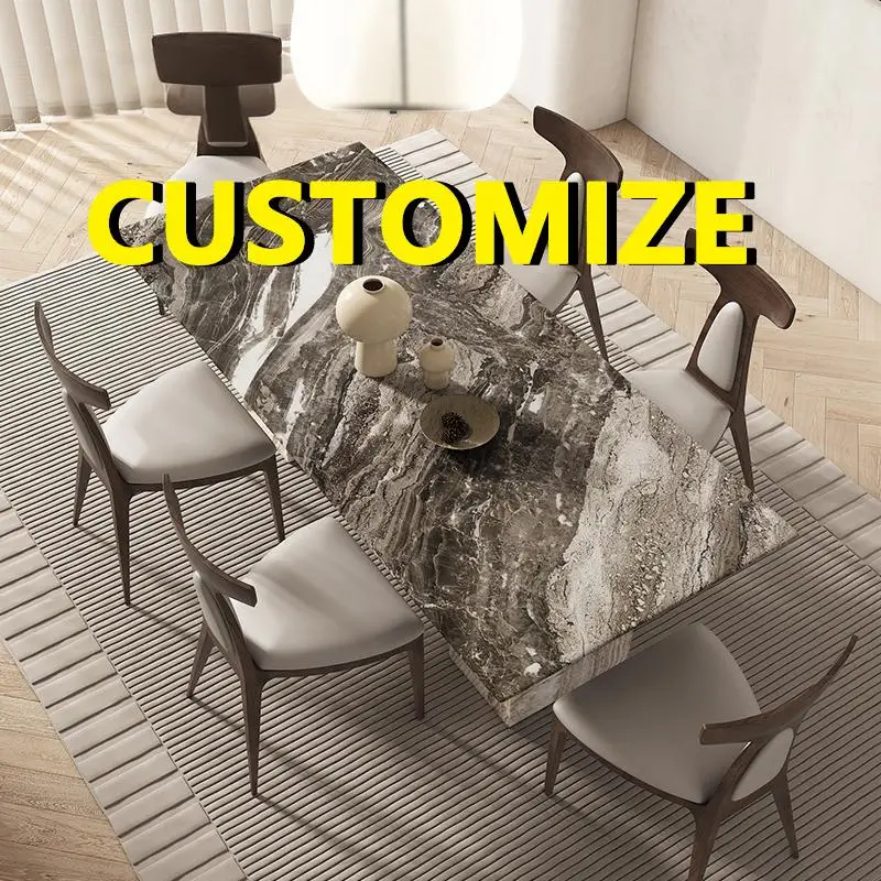 Any Size Custom Multi Optional Natural Luxury Stone Dining Table Thick Solid Stable Villa House High Grade Dining Furniture