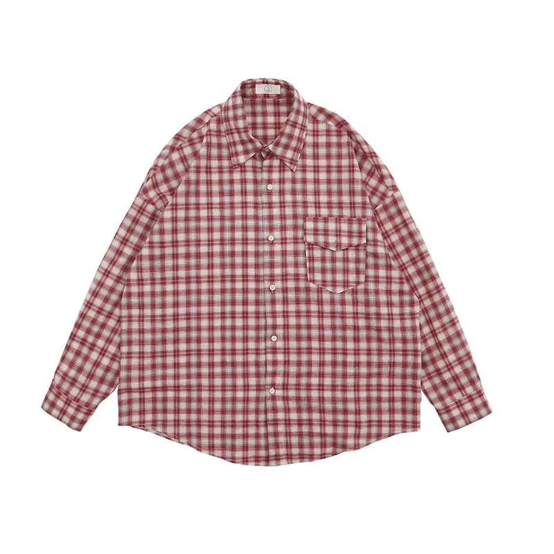 

Vintage Long Sleeve Sweet Shirts Women Korean Casual Split Blouses Streetwear Red Plaid Loose Sunscreen Shirt Tops