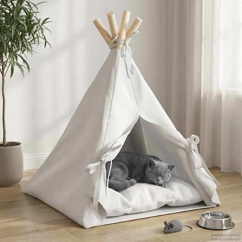 Haustier-Tipi, Katzenzelt, Hundezelt, Spielhaus mit Kissen, 40x40x50 cm, für Katzen, Hunde, kleine Haustiere, zum Schlafen und Spielen, für den Innenbereich
