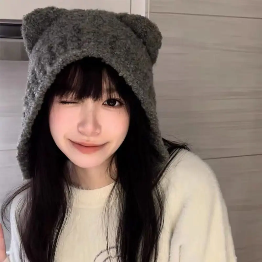 Warm Bear Ear Autumn Winter Knitted Cold Cap Wool Hat Knitted Hat