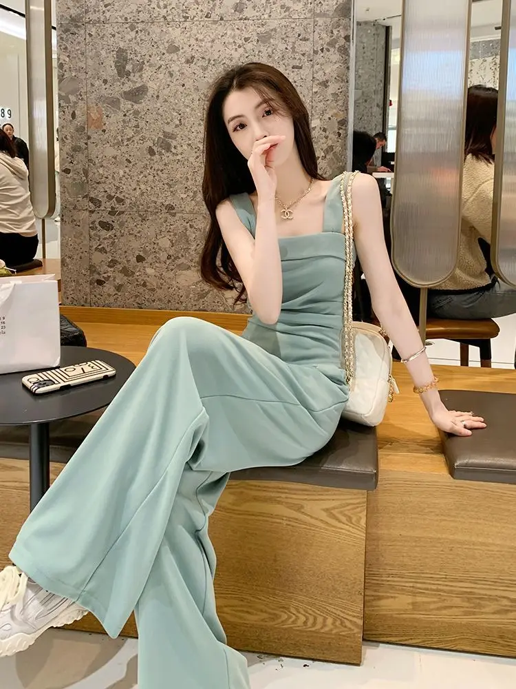 

New Summer Casual Women's Tracksuit Fashion Sleeveless Solid Color Irregular Camisole Top + Wide Leg Pants 2 Piece Set