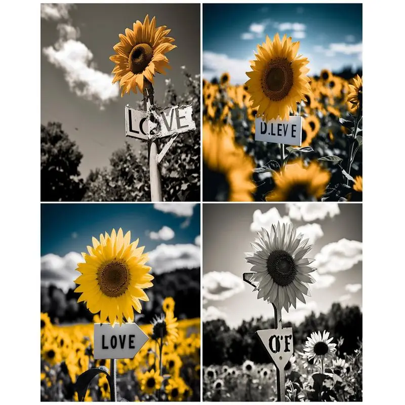 

GATYZTORY 5D DIY Diamond Painting Sunflowers Full Square Round Diamond Embroidery Flower Cross Stitch Mosaic Art Gift