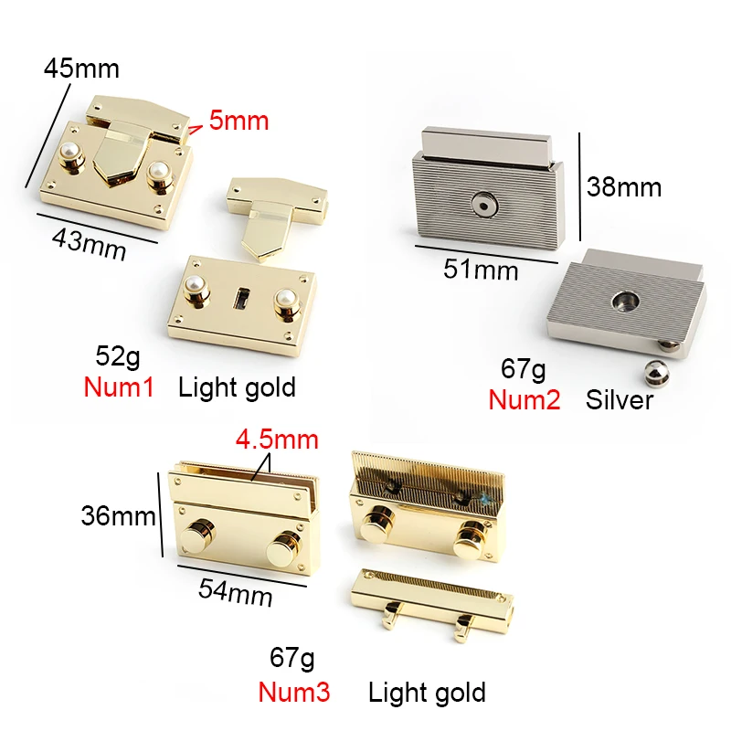 2-10sets 3 Size 2 Colors Metal Square Pressed Locks,New Fashion Leather Bag Handbag Man Briefcase Snap Lock Hardware Parts