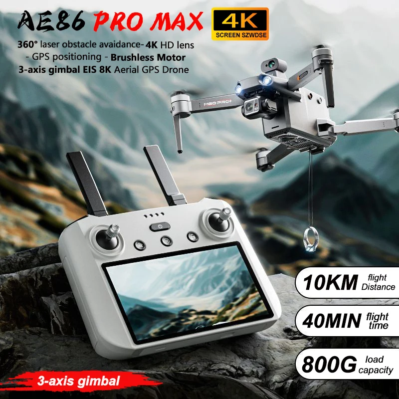 

AE86 GPS Drone 4K Professional HD Camera Brushless 3-Axis Gimbal 10KM Obstacle Avoidance Touch Screen 5G FPV Dron RC Quadcopter