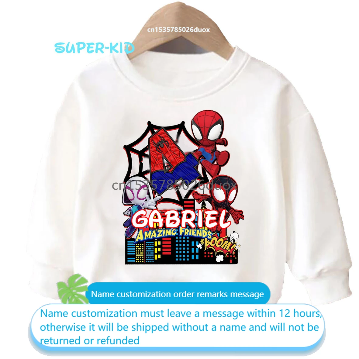 Winter Spider-Man and His Amazing Friends Personalize Name Kids Hoodies 2 3 4 5 6 7 8 9 Years Marvel Spiderman Boys Sweatshirts