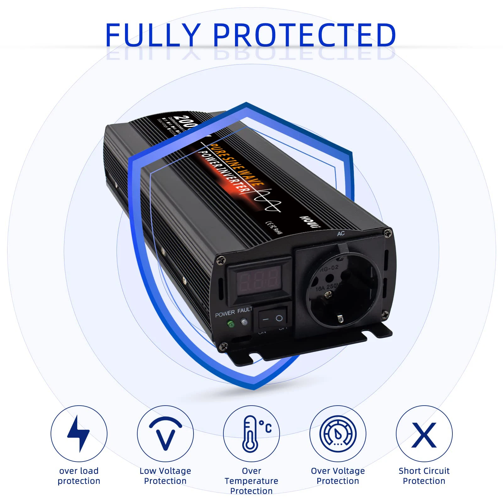 Pure Sine Wave Car Inverter 2000W 12V 24V to 220V 2000 Watt Solar Power Inverter Onduleur De Puissance De Voiture