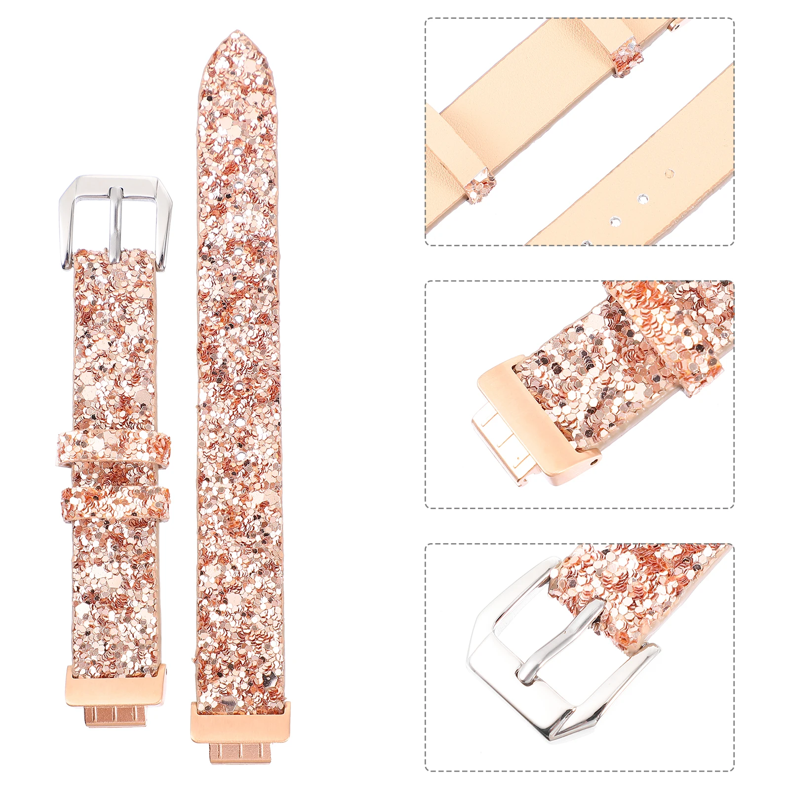 

1 Pc Sequined Watch Strap Leather Wristband For Fitbit Inspire Fashionable Replacement Band