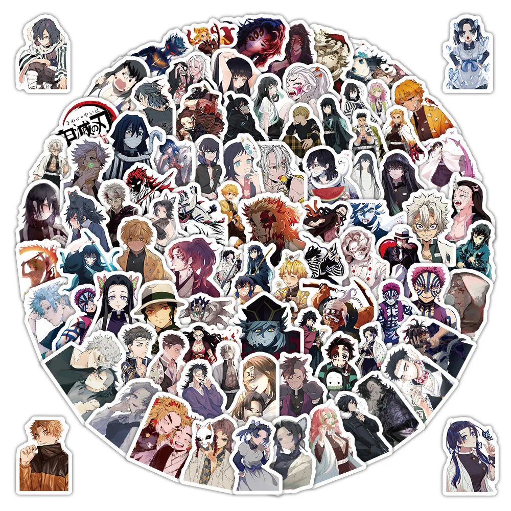 103pcs Demon Slayer Cartoon Graffiti Stickers Waterproof Decorative Stickers For Laptop Phone Diy Skateboard Stickers Kids Gift