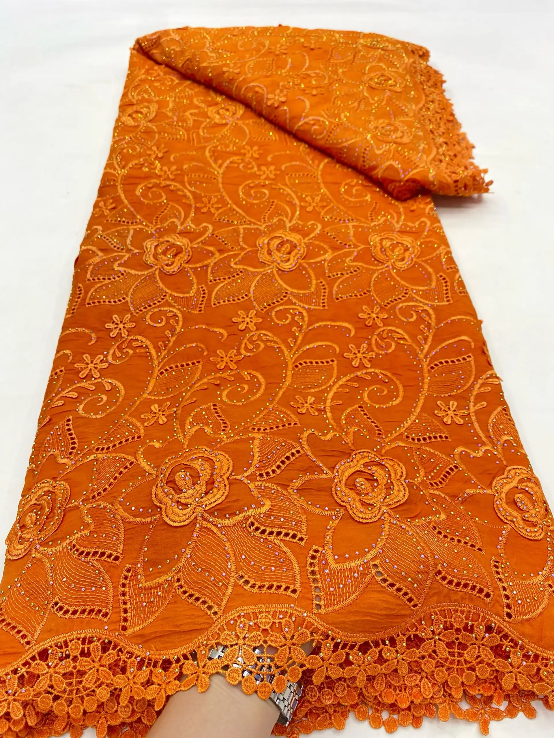 

2025 High Quality Stones Orange 3D African Nigerian French Tulle Voile Lace Fabric For Women Wedding Party Dress Sewing LDP25149