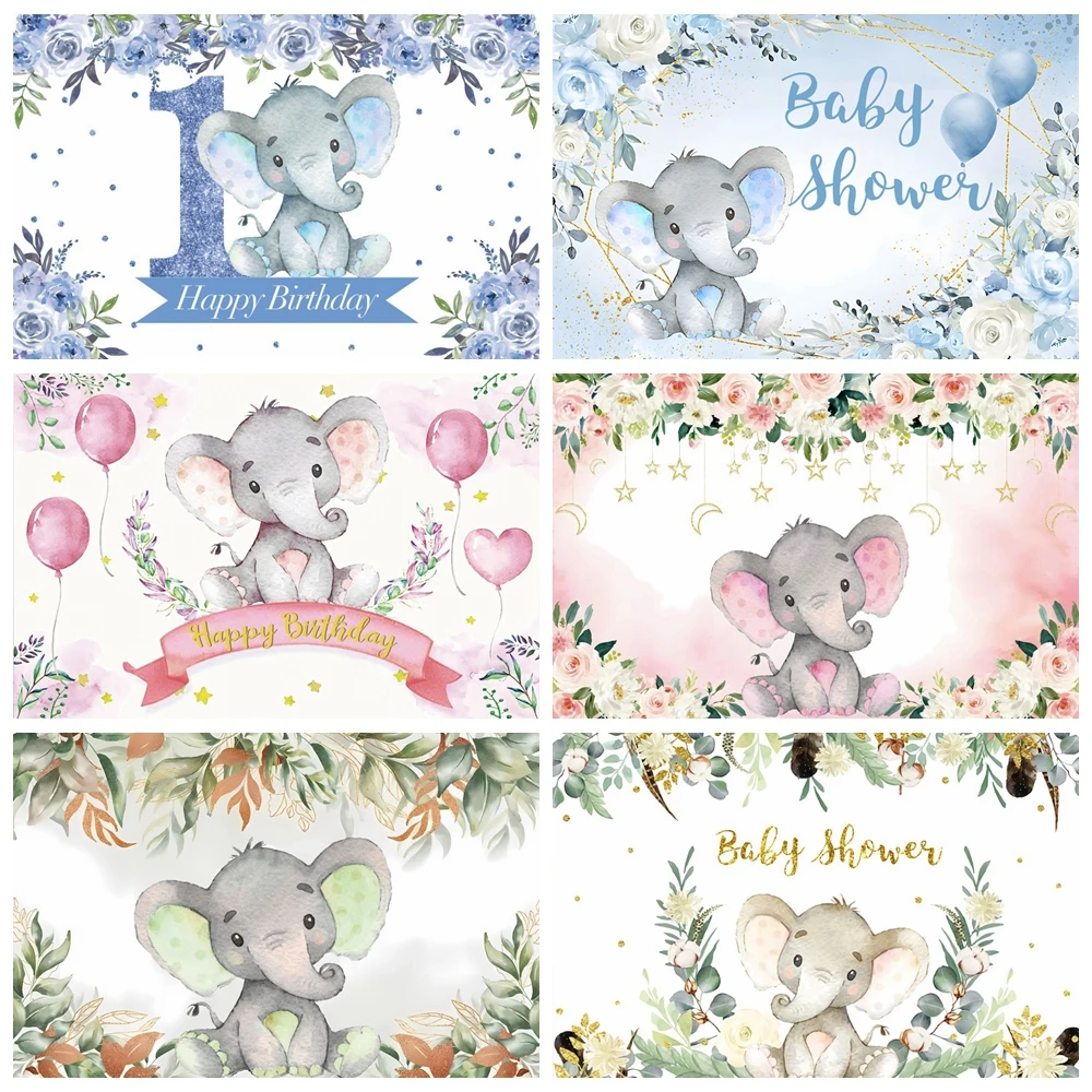 

Elephant Backdrop Newborn Baby Shower Girl Boy Birthday Party Custom Photography Background Decor Banner Photo Studio Photozone