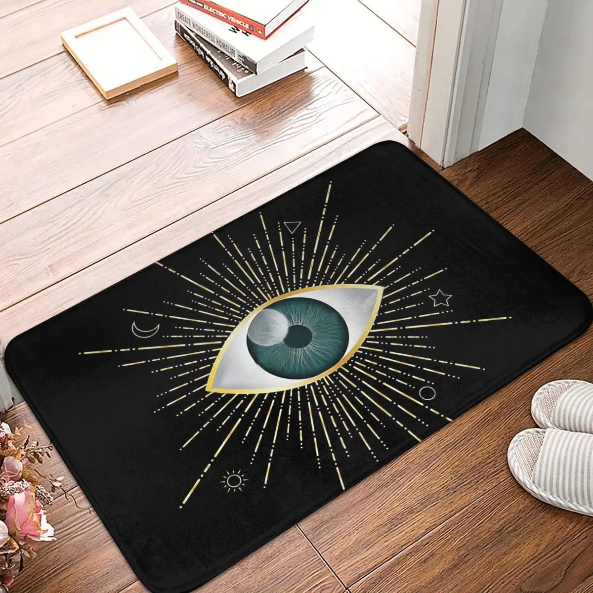 Evil Eye Gold Sun Moon Star Triangle Circle Nazar Mat i Talisman bagno tappeto antiscivolo ciglia ciglia modello soggiorno Mat