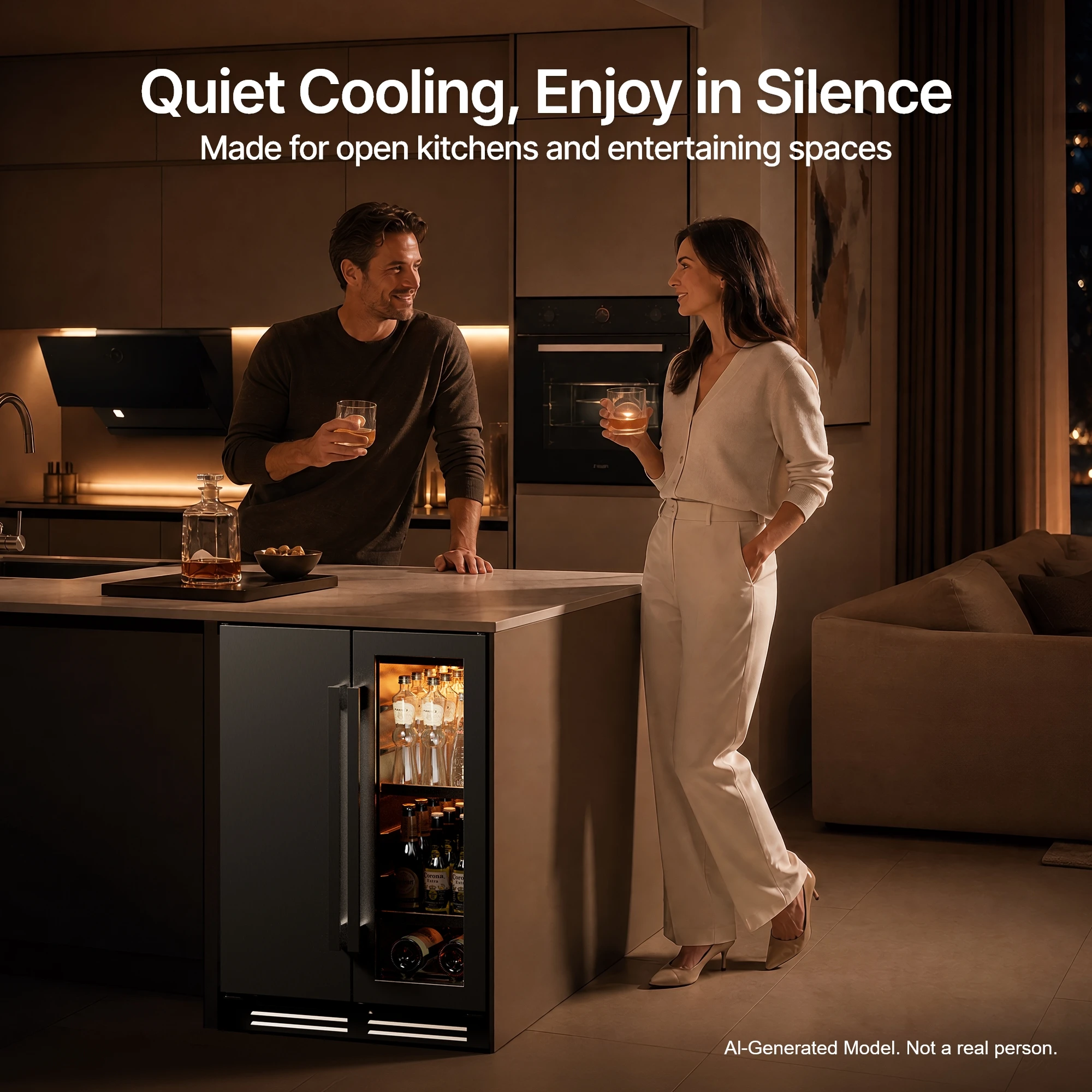 CaLeFort 3-in-1 with Ice Maker Dual Zone Whiskey Storage Cooler, Luxury Home Bar Wine and Beverage Fridge with Glass Door Display, Premium Built-In Bar Appliance for Home Entertainment