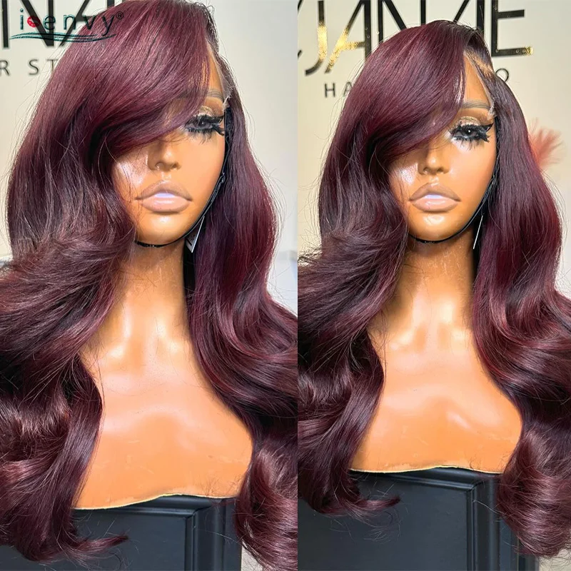 Red Lace Front Human Hair Wigs 99J Burgundy Colored Body Wave Lace Front Wig 13X4 13X6 Hd Transparent Lace Frontal Wig 34 Inches