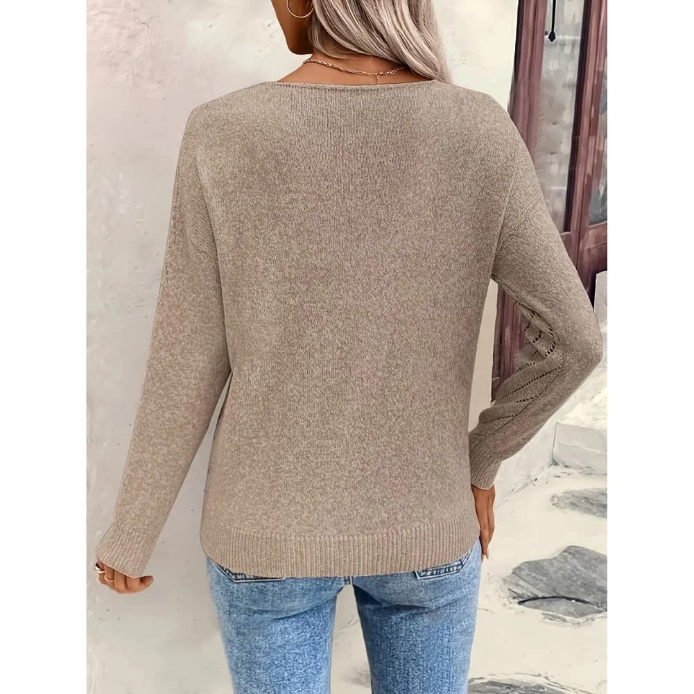 Women's Casual Solid Color for Knit Sweater Neck Openwork Design Loose for Fit Long Sleee for Summer Beach acation Outfit