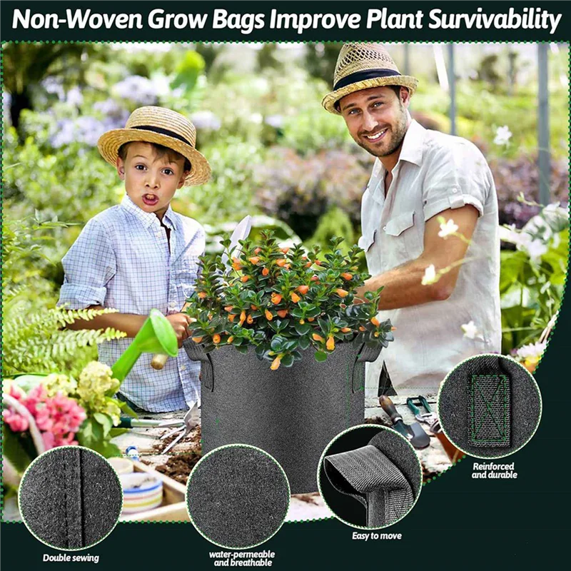 

ABGG-10 Pcs Grow Bags 5 Gallon Plant Grow Bags Multi-Purpose Nonwoven Fabric Pots With Handles,Outdoor Garden Plant Pots
