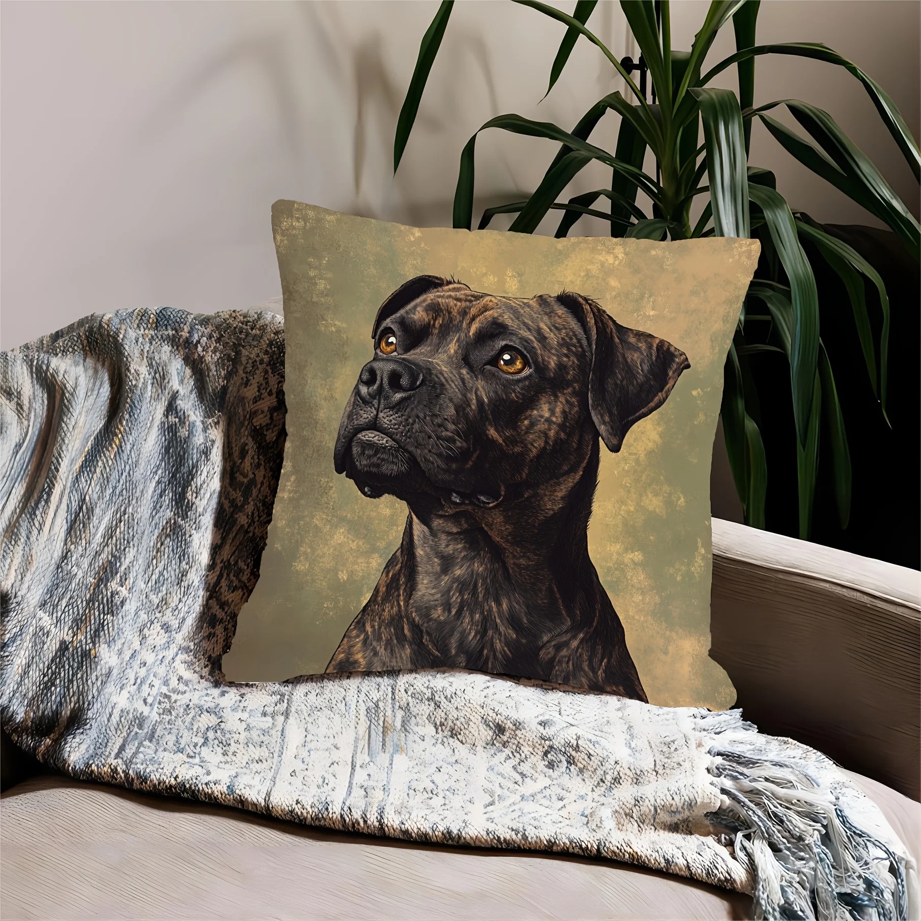 Modern Decorative Throw Pillow Case Pit Bull Dog Portrait Canvas Art Cushion Cover for Pet Lover Gift Home Decor 40x40cm