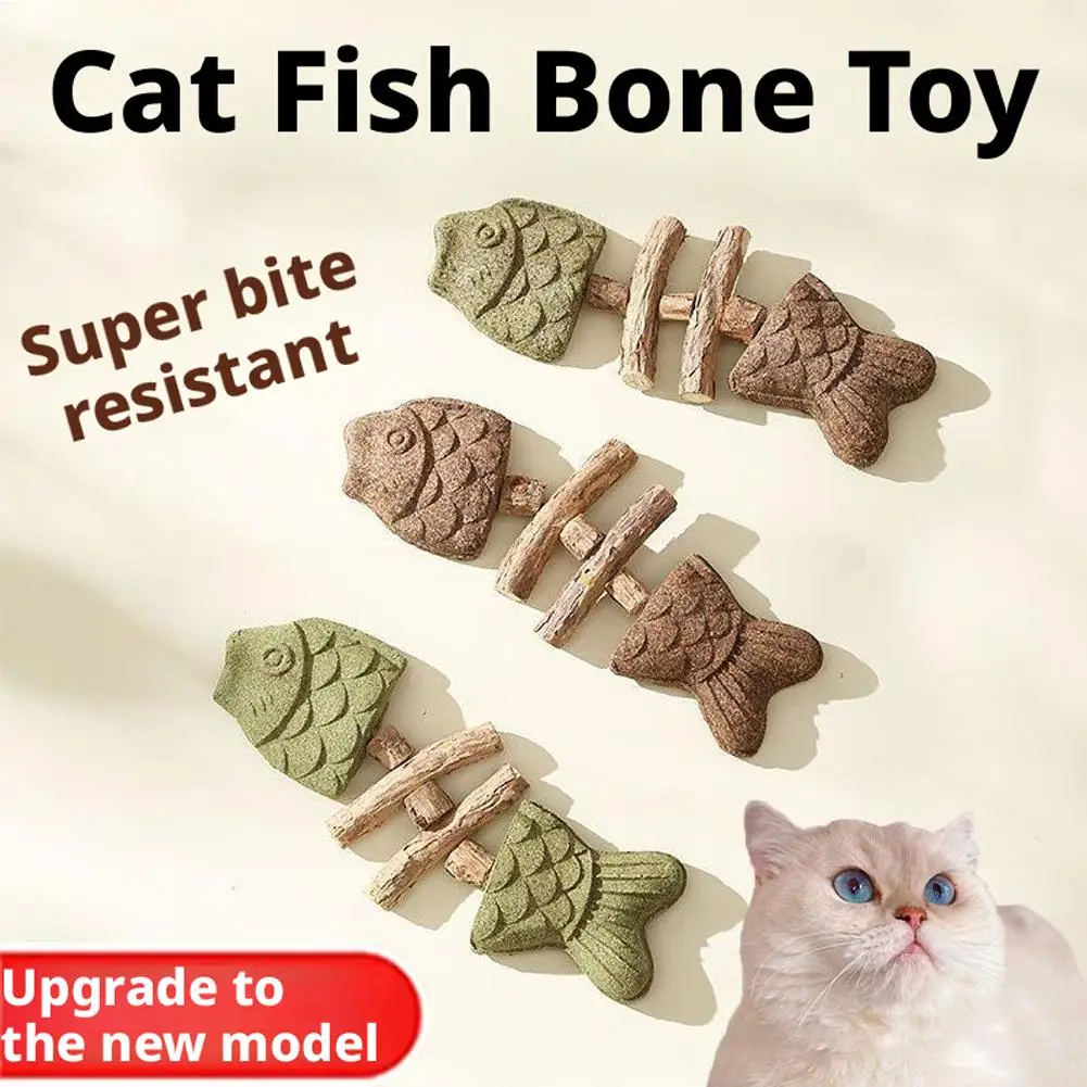 Brinquedo de Madeira em Formato de Espinha de Peixe com Catnip para Gatos - Haste para Roer e Limpar os Dentes, Acessório de Brincadeira para Gatos e Gatinhos, Suprimentos para Animais de Estimação