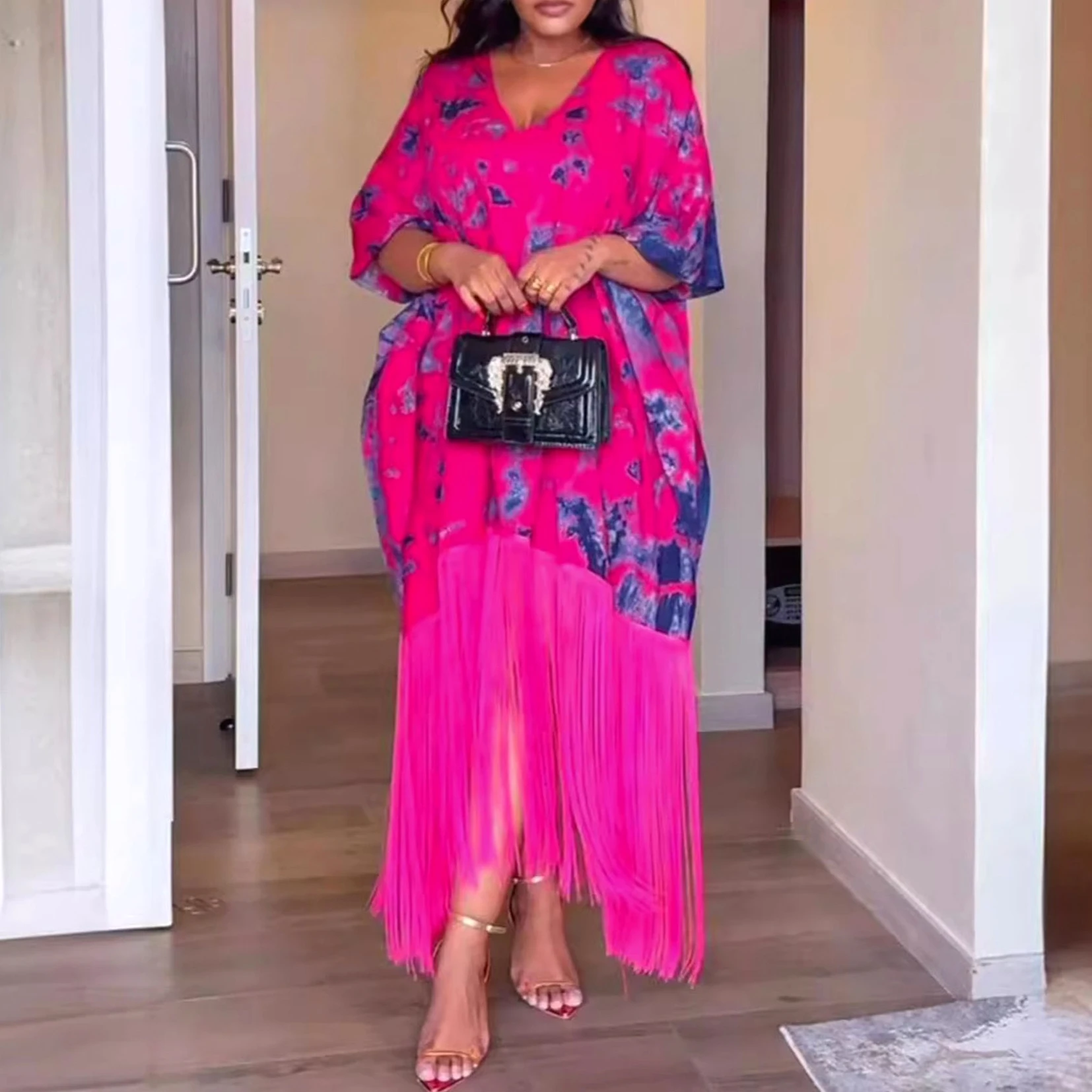 

Long Tassels Dress Women Dresses A Line Sexy Vestidos Party Night Streetwear Y2k V Neck Casual Loose Elegant Loose Maxi 2025