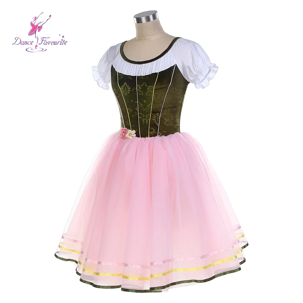 25017, grünes Samt-Ballett mit rosa Tutu, Tanzkostüme, romantisches langes Ballett-Tutu, Tanzkostüm