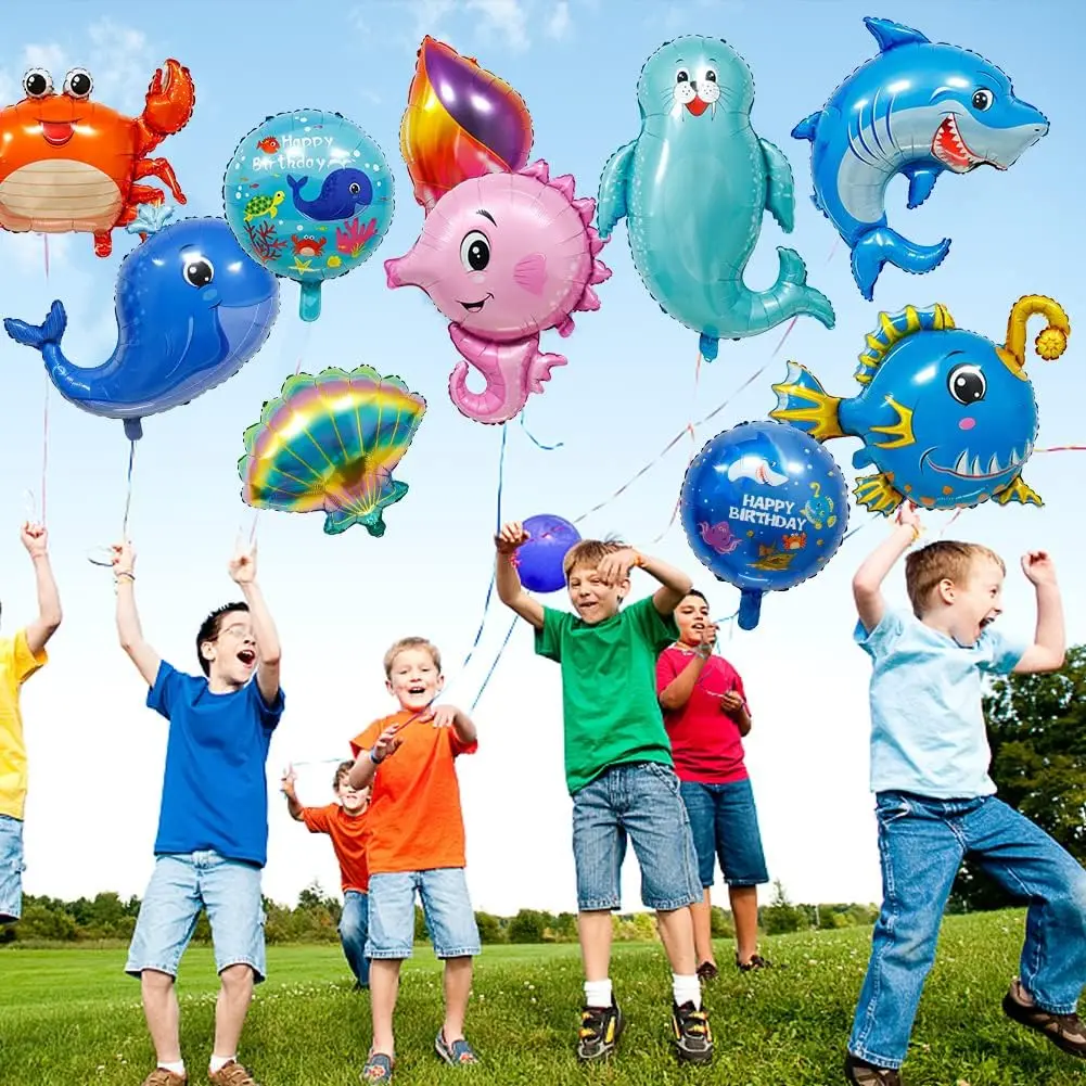 1pc New Ocean Theme Birthday Party Decoration Balloons Shell Conch Crab Whale Aluminum Film Balloons