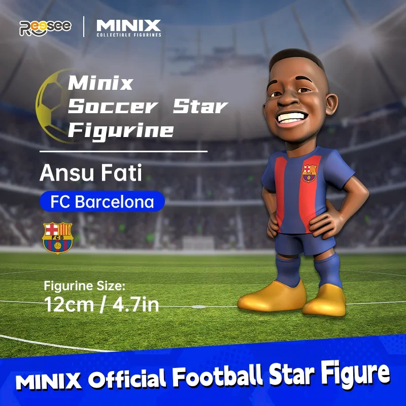 Official MINIX Ansu Fati Model 12cm Football Star Statue Barca Jersey Collectible Ornament Desktop Display Soccer Fan Souvenir