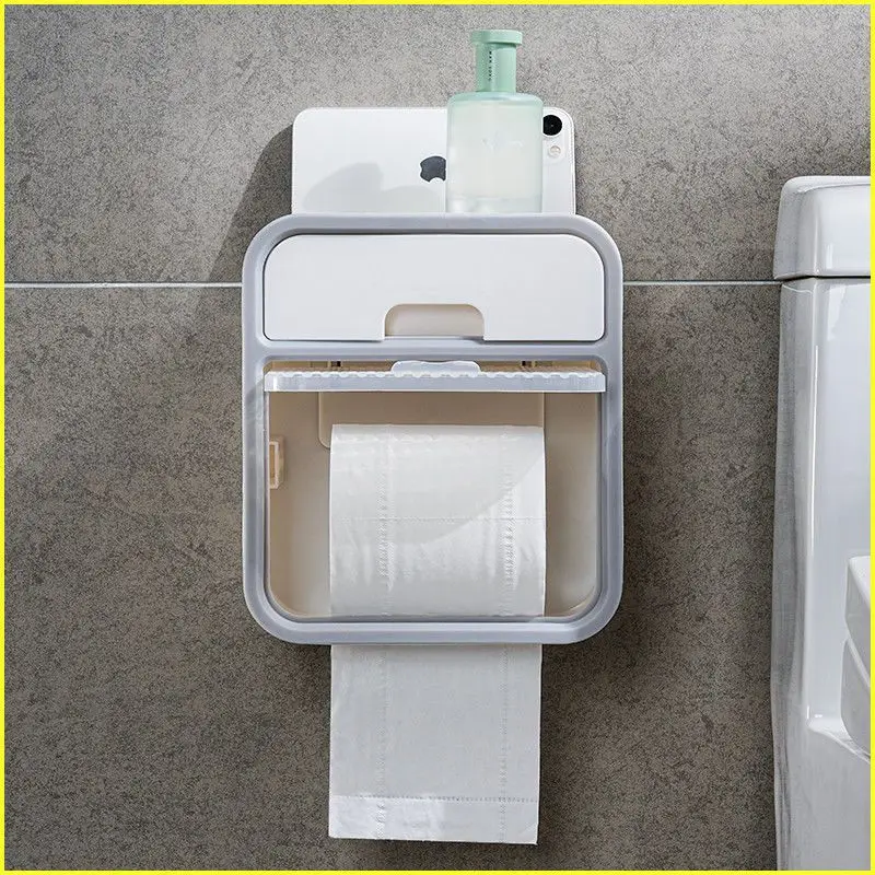 Toilet paper holder wall mounted tissue box non perforated bathroom storage rack storage rack paper towel holder