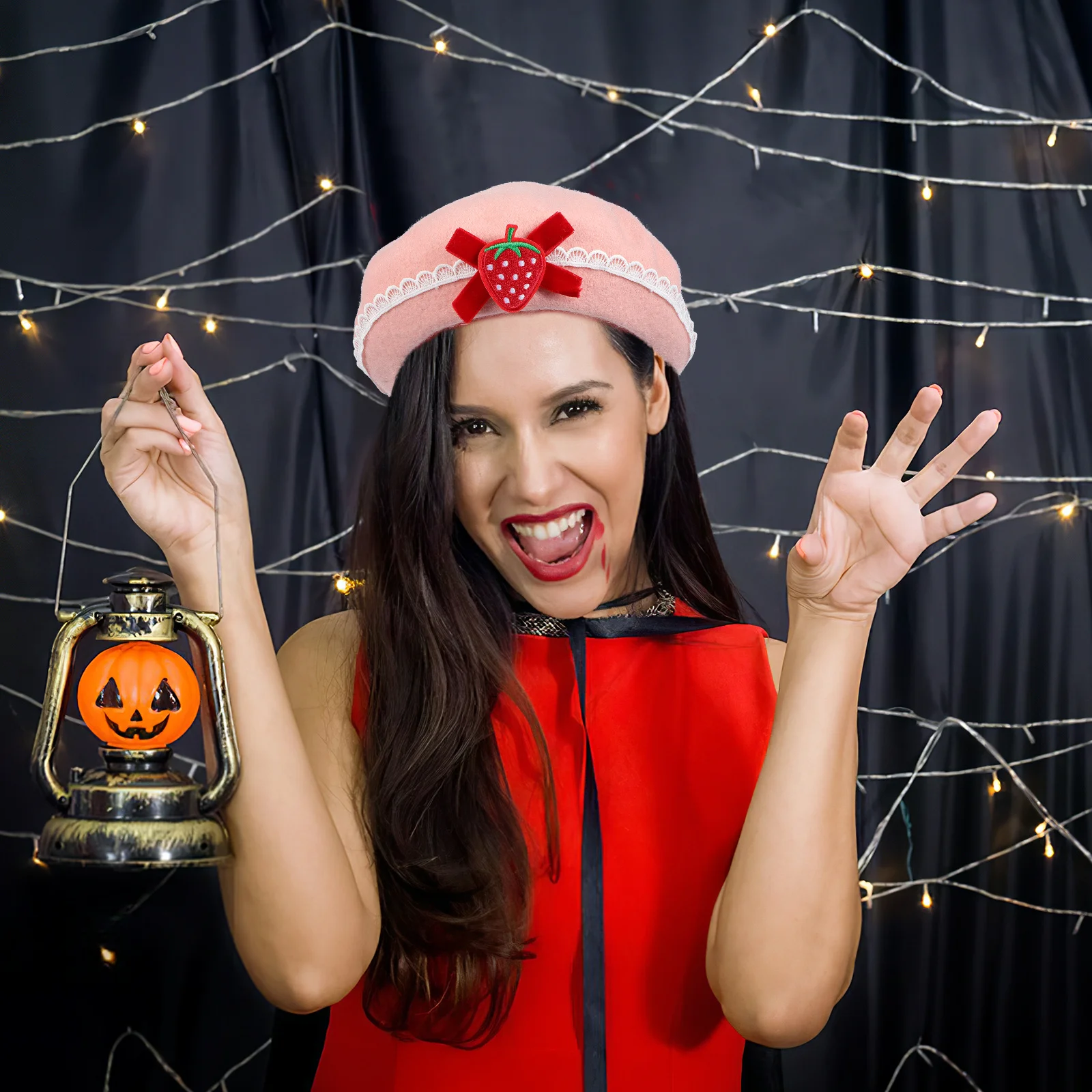 

Sweet Bowknot Women Berets Warm Wool Hat Fashion Accessory All-Match Outdoor Christmas Halloween Birthday Decorative