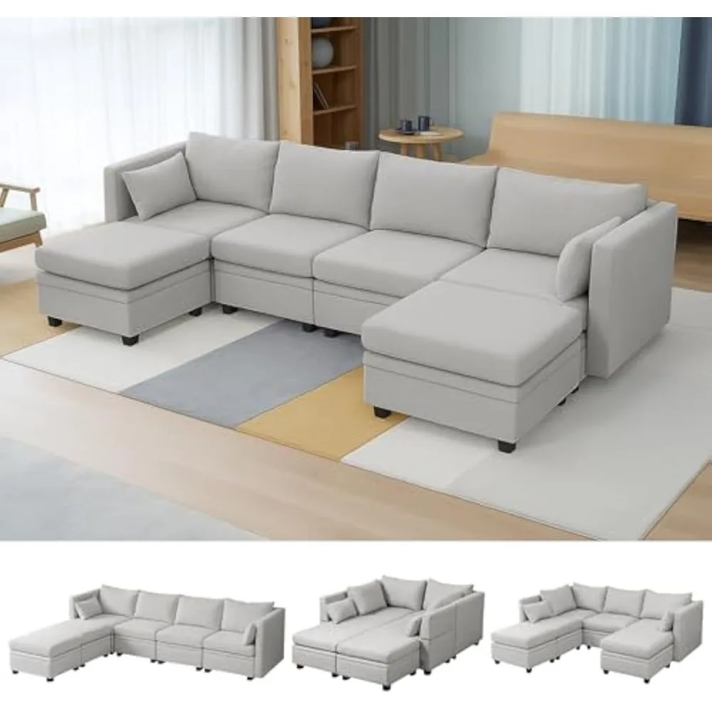 Modular Sectional Sofa with Storage, U Shaped Sectional Couch for Living Room, Convertible Sofa with Ottomans