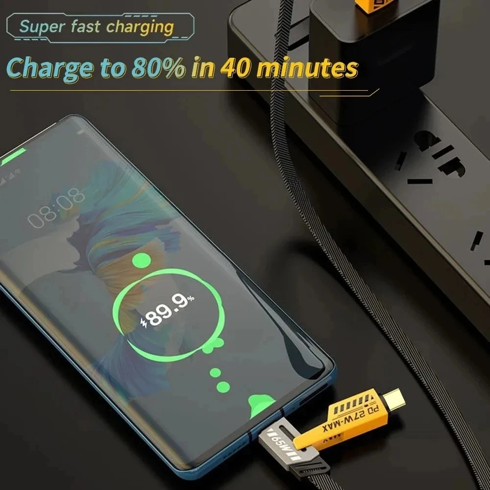 65W PD 4 in 1 Super Fast Charging Cable for iPhone 15 14 13 12 11 Pro Max Samsung Huawei Xiaomi Redmi POCO Type C Charger Cable