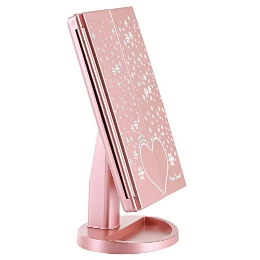 

Lighted Trifold Makeup Mirror Tabletop Mirror Vanity Mirror for Beauty Makeup A Rose Gold