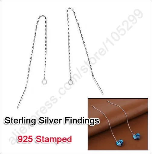 Fast 100PCS(50Pairs) Genuine Pure 925 Sterling Silver  Ear Thread Findings Box Chain For Crystal Beading Jewelry