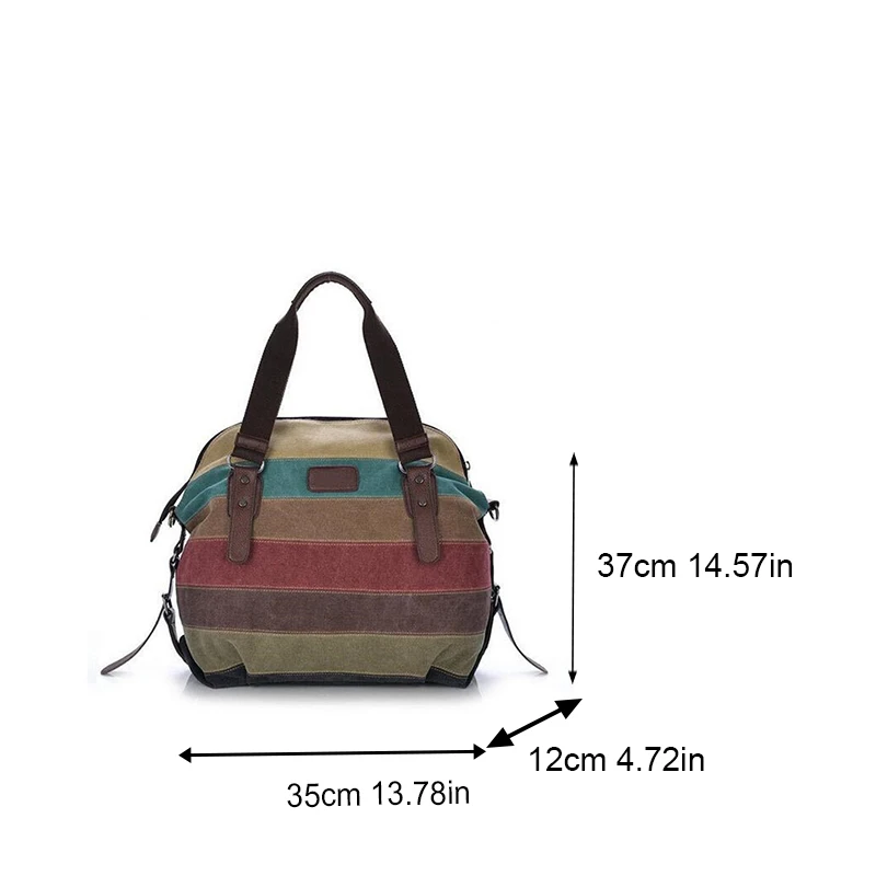 Canvas Totes， Striped Womens Handbag ，Patchwork Rainbow Shoulder Bag， Fashion Female Casual Crossbody Bag