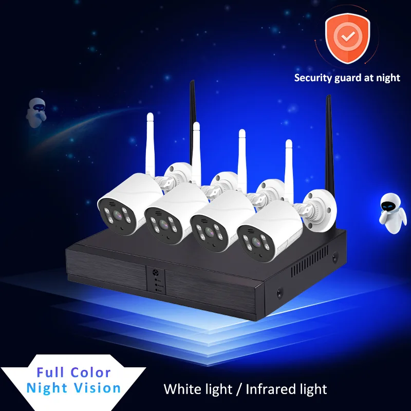 3MP 1296P iCsee APP 4CH Kit NVR sem fio Gravador de câmera IP de vídeo em cores