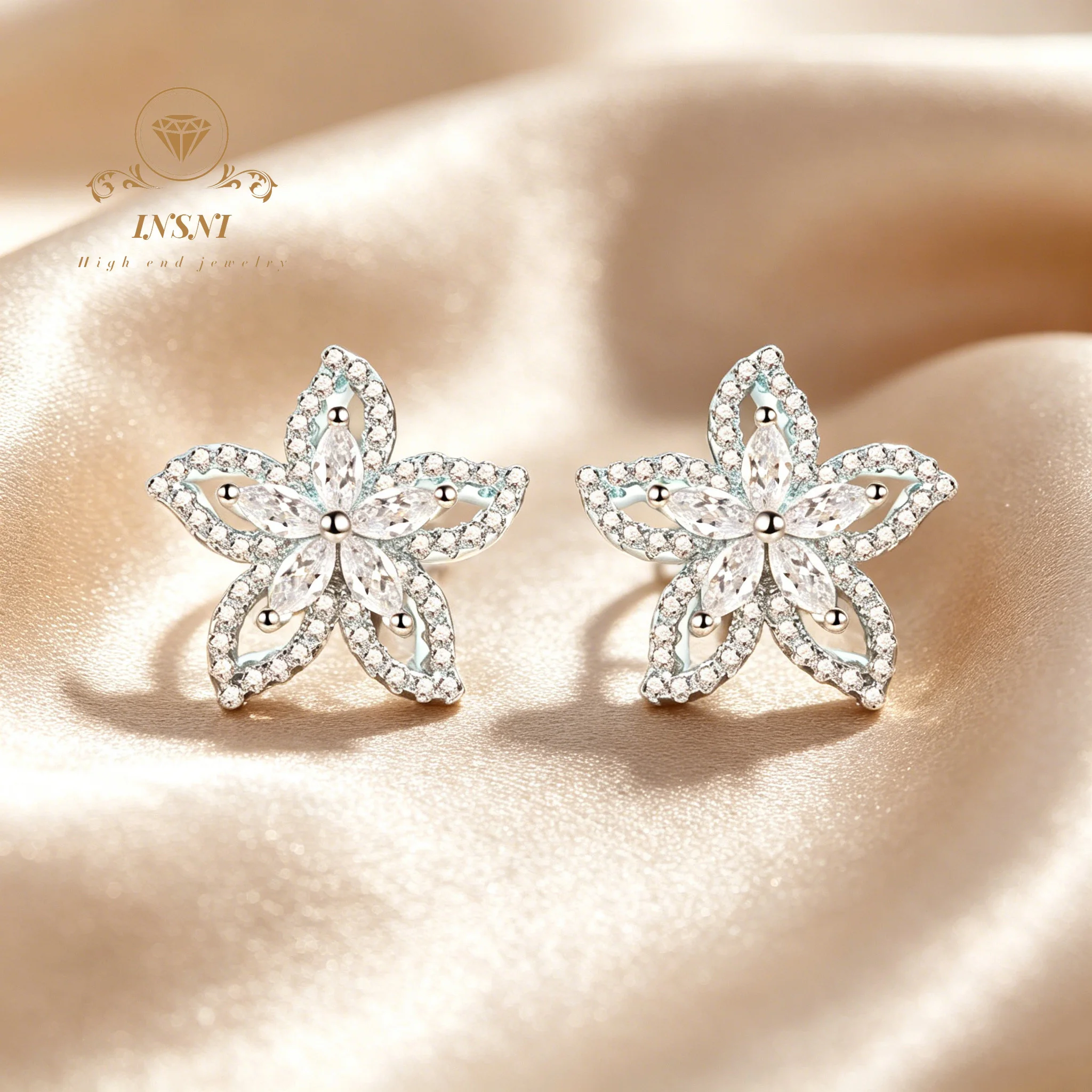 S925 Sterling Silver Moissanite Stud Earrings Women's Sweet Flower Earrings Exquisite Fresh Temperament High Sense Gift Women