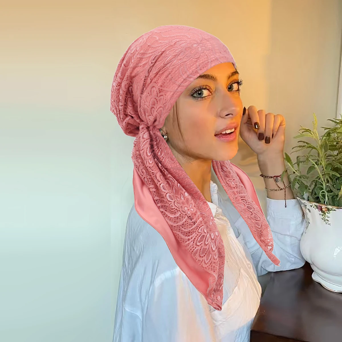 Double-Layer Lace Women's Hijab Cap