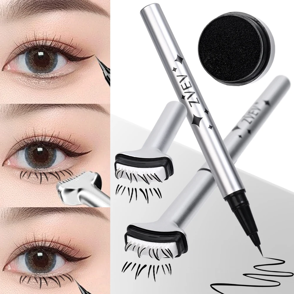 2 in 1 Double-ended Lower Eyelash Stamp with Eyeliner DIY Waterproof Eye Liner Seal Cosmetics for Beginner Korean Makeup Tools