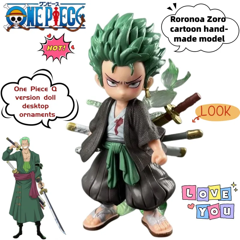 

Модель ручной работы One Piece Ророноа Зоро, вторичная анимационная продукция, креативная мультяшная Q-версия, украшение для рабочего стола, праздничный подарок