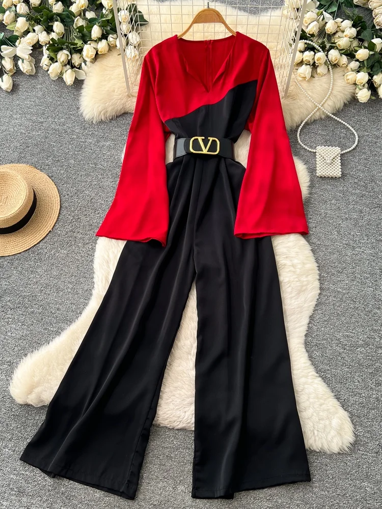 

High Waist Color Block Pants Women's Long Sleeve Slimming Fashion Commute Wide Leg Pants Spring 2026