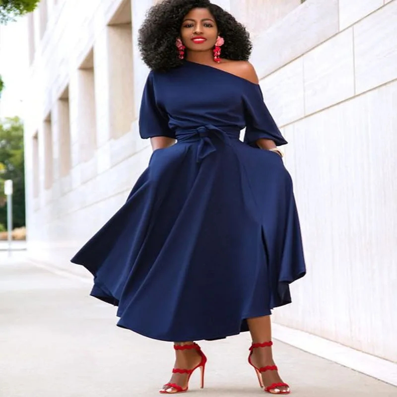 Vestido midi con un solo hombro y cintura cosida para mujer europea americana para uso diario, salidas informales, fiestas de fin de semana, reuniones nocturnas