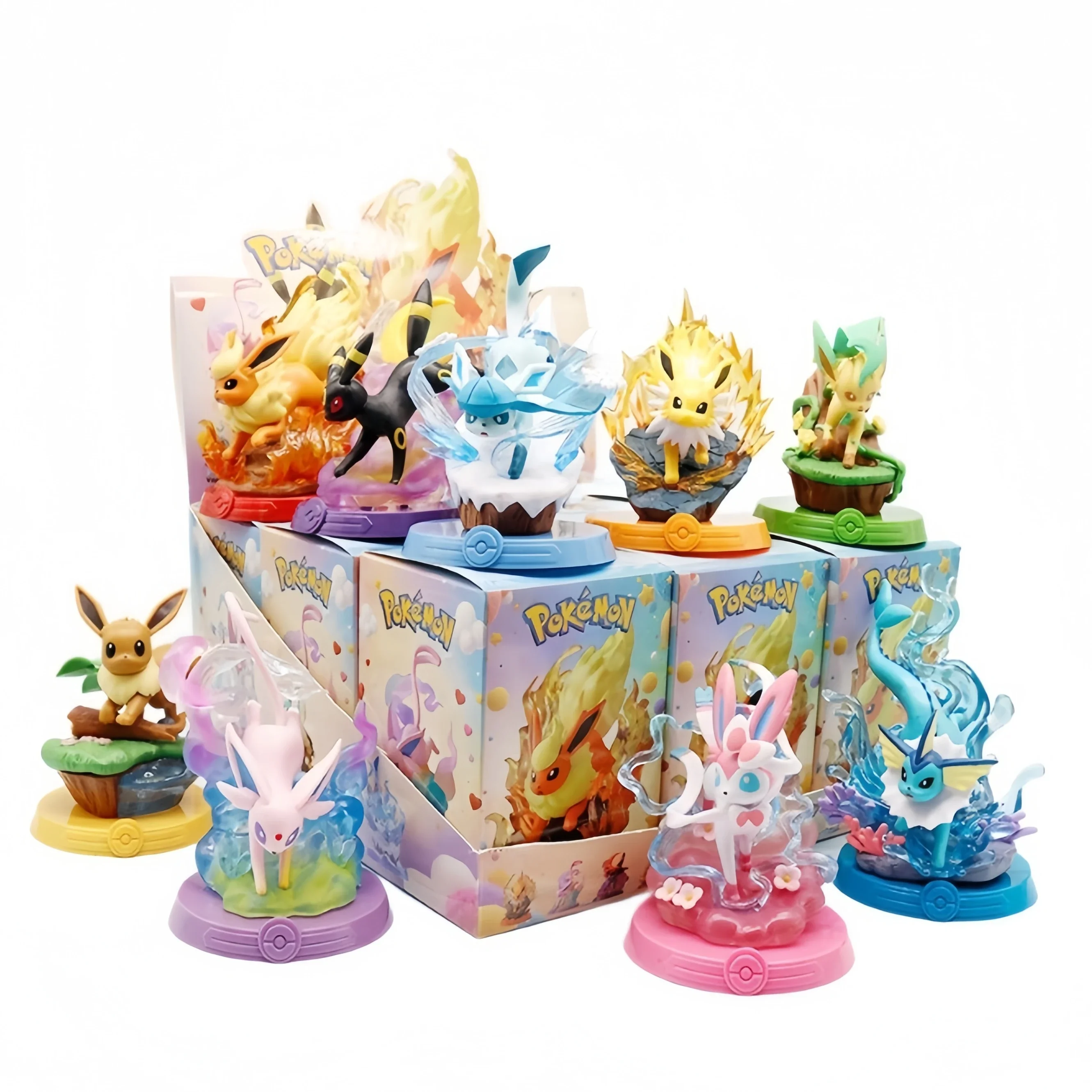 Image of Funism Pokemon Adventure Eevee Family Blind Box Jolteon Sylveon Bewegliche Desktop-Dekoration Sammlerstück Geschenk für Anime-Sammler