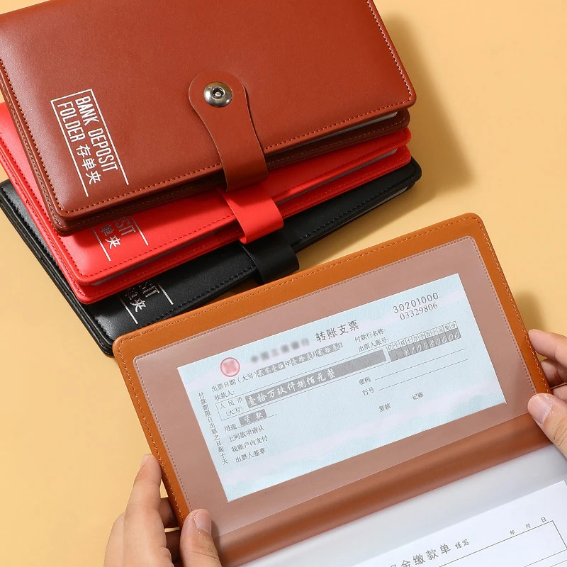 PU Leather Bank Deposit Folder Transparent Inner Page Multifunctional Deposit Collection Book Waterproof Receipt Collection Book