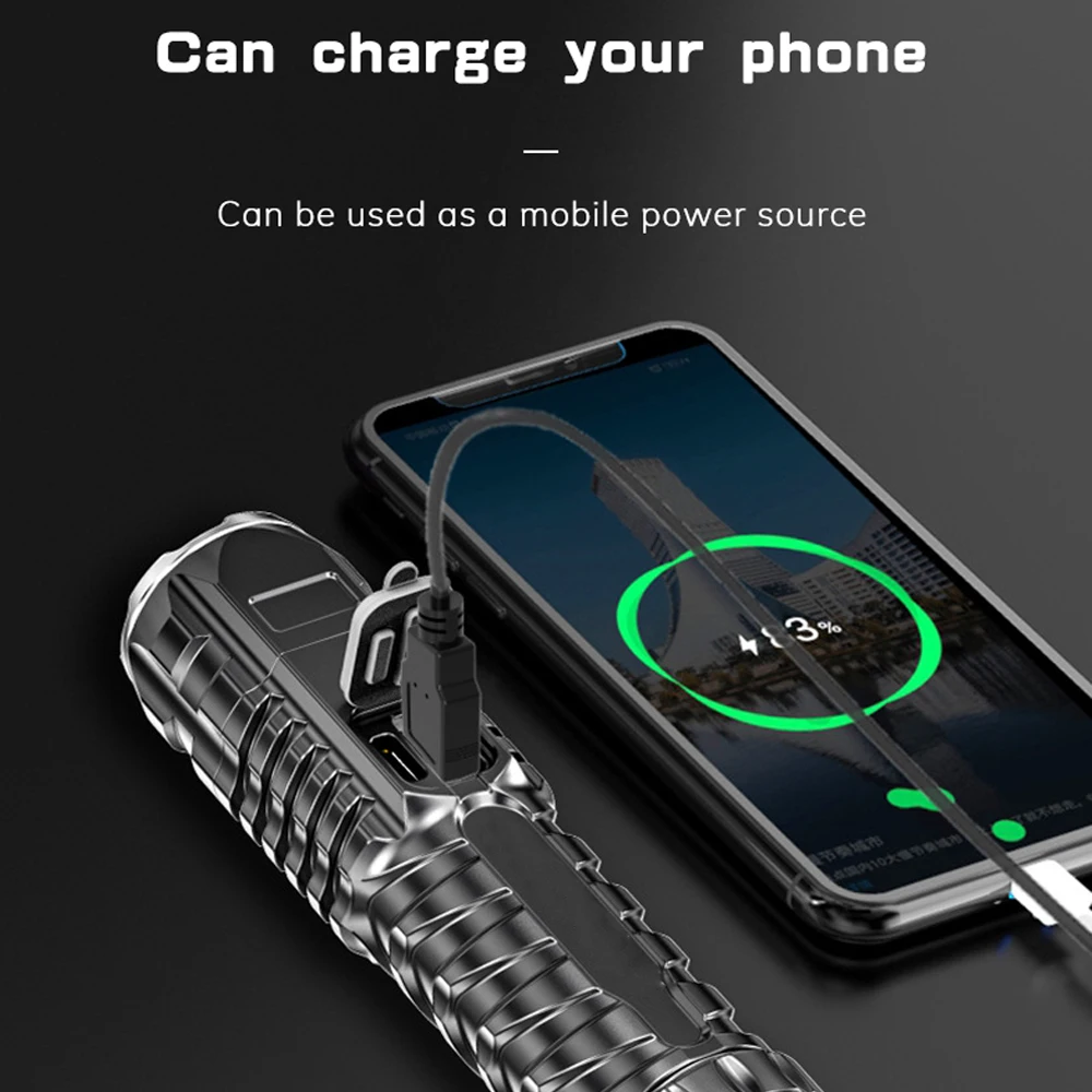 2000LM Flashlight Ultra Powerful Rechargable Tactical LED P90 Flashlight Power Bank Torch Light Zoom 2000M Long Range Outdoor